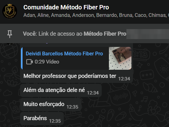 Depoimento de aluno do Método Fiber Pro no WhatsApp